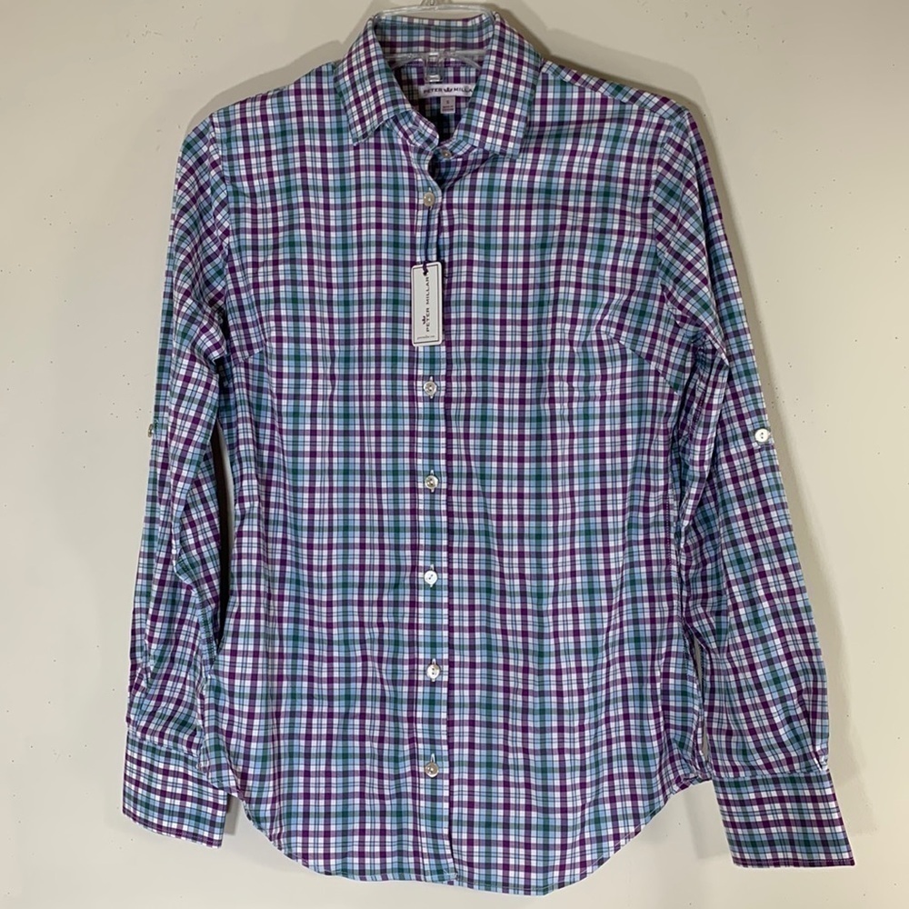 Peter Millar Button Front Roll-tab Long  Sleeve Plaid Shirt. Men’s Small. NWT.